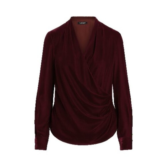 Ralph Lauren Women Pleated Velvet Surplice Blouse - Picture 2 of 3